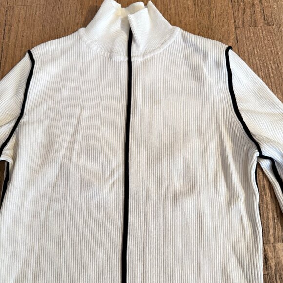 ZARA KNIT RIBBED SWEATER TOP LONG SLEEVE M BEIGE WITH BLACK TRIM - Picture 3 of 7